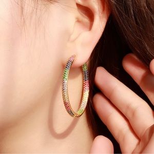 Pave Crystal Multi-Colored Hoop Earrings